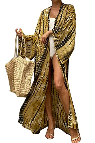 LikeJump Damen Kimono Knielänge Strandkleid Lang Sommerkleid Bikini Cover Up von LikeJump