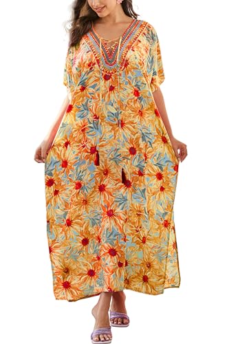 LikeJump Damen Kimono Knielänge Strandkleid Lang Sommerkleid Bikini Cover Up von LikeJump