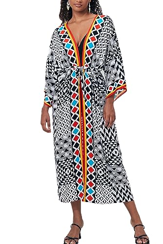 LikeJump Damen Kimono Knielänge Strandkleid Lang Sommerkleid Bikini Cover Up von LikeJump