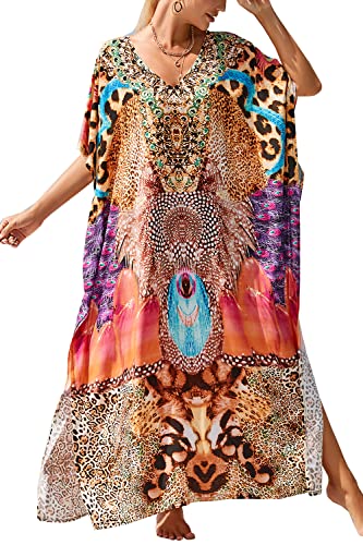 LikeJump Damen Lang Kaftan Kleid Kimono Strandkleider Cardigan Pareo Bikini Cover Ups von LikeJump