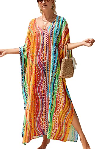 LikeJump Damen Lang Kaftan Kleid Kimono Strandkleider Cardigan Pareo Bikini Cover Ups von LikeJump