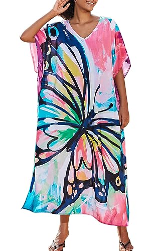 LikeJump Damen Lang Kaftan Kleid Kimono Strandkleider Cardigan Pareo Bikini Cover Ups von LikeJump