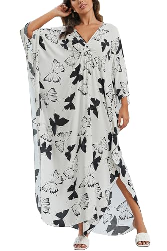 LikeJump Damen Langes Kaftan Nachthemd Geräumige Homewear Übergroße Maxi Kimono Cover Ups Roben von LikeJump