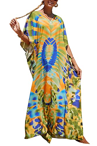 LikeJump Damen Morgenmantel Kaftan Kimono Homewear Bademantel Strand Maxikleid Bikini Cover Ups Tops von LikeJump