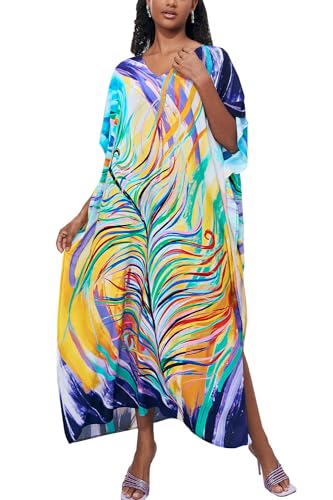 LikeJump Damen Morgenmantel Kaftan Kimono Homewear Bademantel Strand Maxikleid Bikini Cover Ups Tops von LikeJump