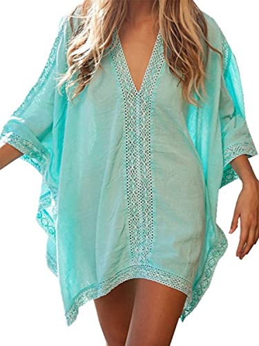LikeJump Damen Sommer Spitze Baumwolle Tunika Strandkleider Strandponcho Strand Abdeckungs Bikini Cover Up von LikeJump