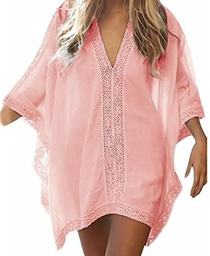 LikeJump Damen Sommer Spitze Baumwolle Tunika Strandkleider Strandponcho Strand Abdeckungs Bikini Cover Up von LikeJump