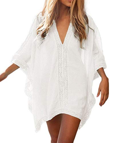LikeJump Damen Sommer Spitze Baumwolle Tunika Strandkleider Strandponcho Strand Abdeckungs Bikini Cover Up von LikeJump