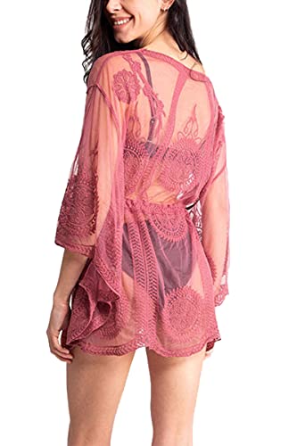 LikeJump Damen Spitze Blumenkleider Floral Kimono Bikini Cover Ups Maxikleid Kimono von LikeJump