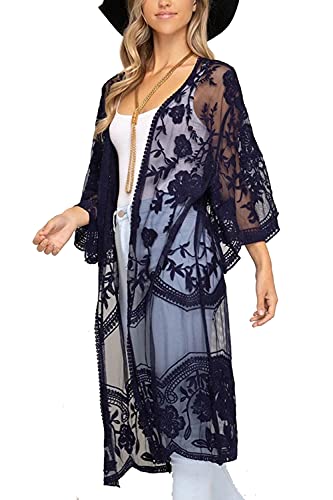 LikeJump Damen Spitze Blumenkleider Kaftan Bikini Cover Up Boho Maxi Kleid Knielang Badeanzug Kimono von LikeJump