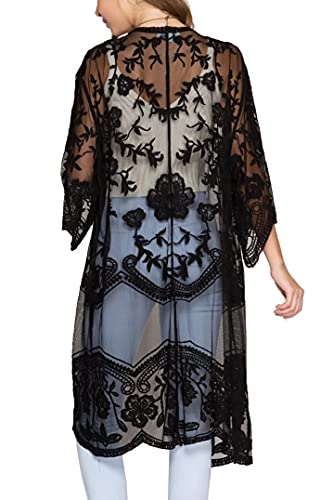 LikeJump Damen Spitze Blumenkleider Kaftan Bikini Cover Up Boho Maxi Kleid Knielang Badeanzug Kimono von LikeJump