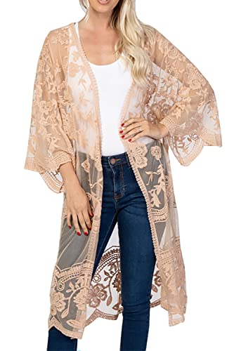 LikeJump Damen Spitze Blumenkleider Kaftan Bikini Cover Up Boho Maxi Kleid Knielang Badeanzug Kimono von LikeJump