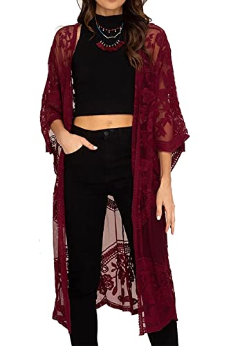 LikeJump Damen Spitze Blumenkleider Kaftan Bikini Cover Up Boho Maxi Kleid Knielang Badeanzug Kimono von LikeJump