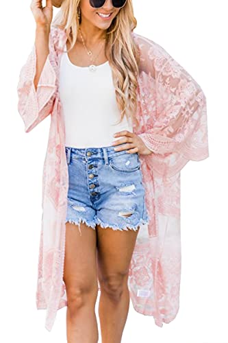 LikeJump Damen Spitze Blumenkleider Kaftan Bikini Cover Up Boho Maxi Kleid Knielang Badeanzug Kimono von LikeJump