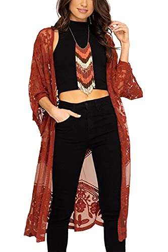 LikeJump Damen Spitze Blumenkleider Kaftan Bikini Cover Up Boho Maxi Kleid Knielang Badeanzug Kimono von LikeJump