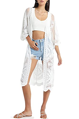 LikeJump Damen Spitze Blumenkleider Kaftan Bikini Cover Up Boho Maxi Kleid Knielang Badeanzug Kimono von LikeJump