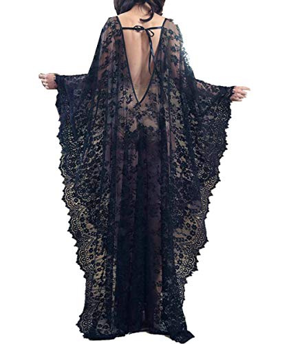LikeJump Damen Spitze Blumenkleider Kaftan Bikini Cover Up Boho Maxi Kleid Knielang Badeanzug Kimono von LikeJump
