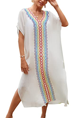 LikeJump Damen Stickerei Kaftan Kleid Übergröße Strandkleider Lang Kimono Badeanzug Cover Ups von LikeJump