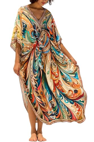 LikeJump Langer Maxi-Kaftan für Damen, Boho-Stil, Loungewear, Übergröße, Strandkleid, Bademäntel, A6, mehrfarbig, 6, One size LikeJump Langer Maxi-Kaftan für Damen, Boho-Stil, Loungewear, Übergröße, Strandkleid, Bademäntel, A6, mehrfarbig, 6, One size von LikeJump