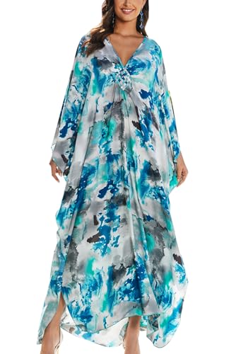 LikeJump Langes Kaftan-Nachthemd für Damen, geräumig, Homewear, übergroß, Maxi-Kimono-Vertuschung, Bademäntel, A Blau 2, Einheitsgröße von LikeJump