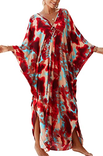 LikeJump Schnelltrocknend Boho Kaftan Beach Maxikleid für Damen Sommer Bikini Cover Ups Übergröße Strandkleider Robes von LikeJump