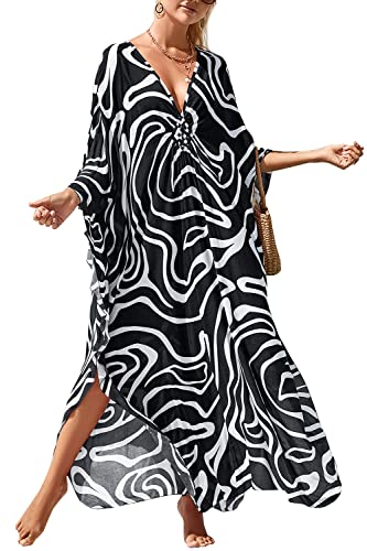 LikeJump Schnelltrocknend Boho Kaftan Beach Maxikleid für Damen Sommer Bikini Cover Ups Übergröße Strandkleider Robes von LikeJump