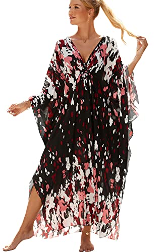 LikeJump Schnelltrocknend Boho Kaftan Beach Maxikleid für Damen Sommer Bikini Cover Ups Übergröße Strandkleider Robes von LikeJump