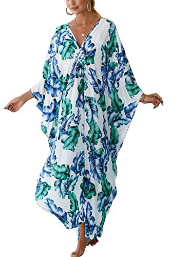 LikeJump Schnelltrocknend Boho Kaftan Beach Maxikleid für Damen Sommer Bikini Cover Ups Übergröße Strandkleider Robes von LikeJump