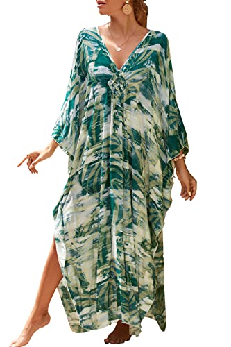 LikeJump Schnelltrocknend Boho Kaftan Beach Maxikleid für Damen Sommer Bikini Cover Ups Übergröße Strandkleider Robes von LikeJump