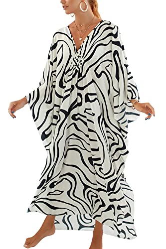 LikeJump Schnelltrocknend Boho Kaftan Beach Maxikleid für Damen Sommer Bikini Cover Ups Übergröße Strandkleider Robes von LikeJump