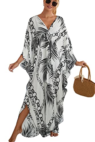 LikeJump Schnelltrocknend Boho Kaftan Beach Maxikleid für Damen Sommer Bikini Cover Ups Übergröße Strandkleider Robes von LikeJump