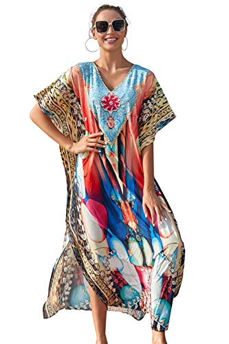 LikeJump Schnelltrocknend Boho Kaftan Beach Maxikleid für Damen Sommer Bikini Cover Ups Übergröße Strandkleider Robes von LikeJump