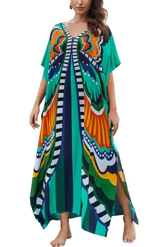 LikeJump Schnelltrocknend Boho Kaftan Beach Maxikleid für Damen Sommer Bikini Cover Ups Übergröße Strandkleider Robes von LikeJump