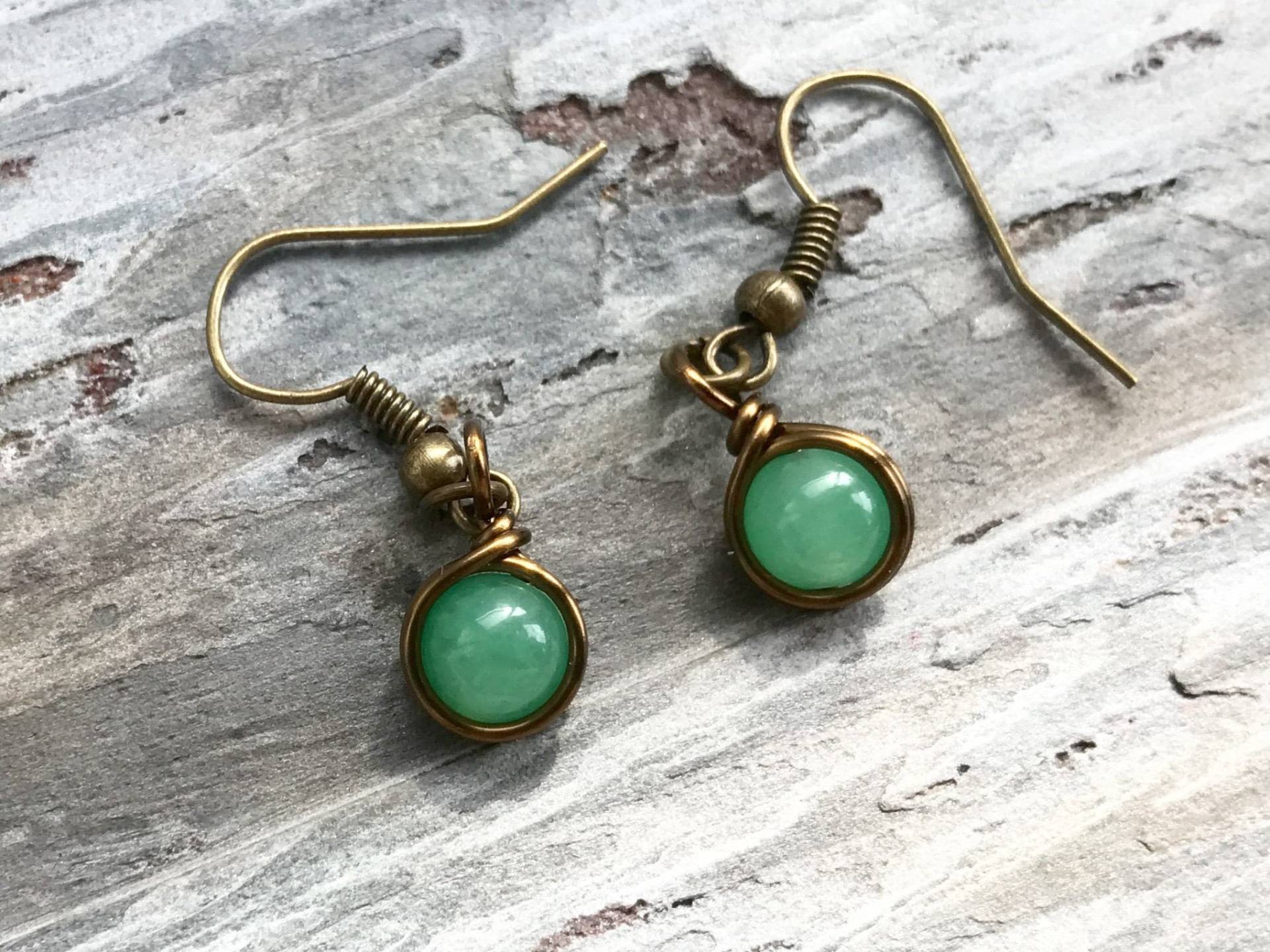 Antik Grüne Aventurin Draht Gewickelte Ohrringe Heilkristalle Und Steine Halbedelstein Naturstein Schmuck Handgemachte Kristall von LikeMindsLikeMagic