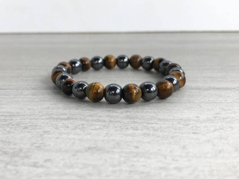 Tigerauge Und Hämatit Perlen Stretch Armband Heilung Kristalle Steine Naturstein Schmuck Meditation Sternzeichen Edelsteine von LikeMindsLikeMagic
