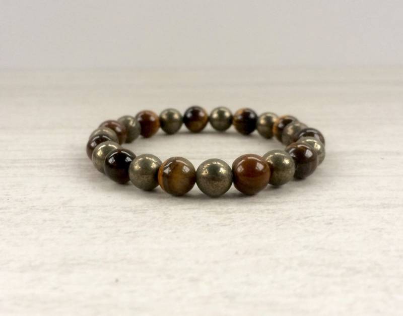 Tigerauge Und Pyrit Perlen Stretch Armband Heilung Kristalle Steine Naturstein Schmuck Meditation Halbedelsteine von LikeMindsLikeMagic