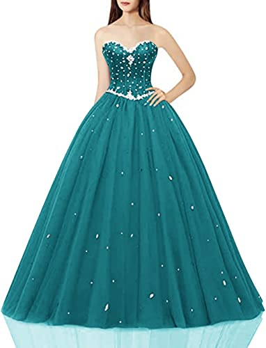 Likedpage Damen Sweetheart Ballkleid Tüll Quinceanera Kleider Ballkleid, blaugrün, 32 von Likedpage