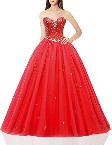 Likedpage Damen Sweetheart Ballkleid Tüll Quinceanera Kleider Ballkleid, rot, 40 von Likedpage