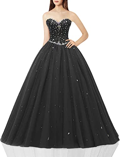 Likedpage Damen Sweetheart Ballkleid Tüll Quinceanera Kleider Ballkleid - Schwarz - 42 von Likedpage