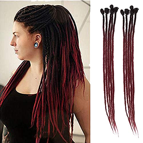 Dsoar 24inch Ombre Dreadlocks Extensions für Frauen/Männer 10 Stränge Synthetische Dreads Handgemachtes Häkeln Flechten Haar Jamaika Reggae Locs (Ombre Schwarz und Burgund) von Dsoar