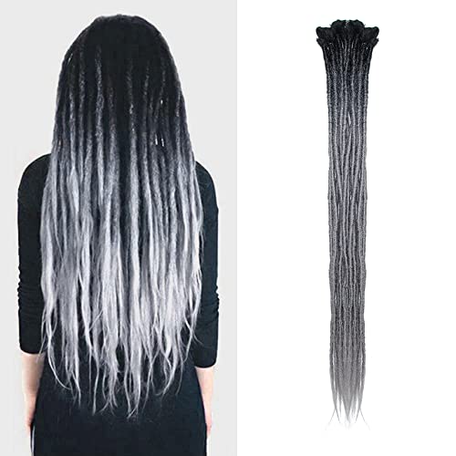 Dsoar 24inch Ombre Dreadlocks Extensions für Frauen/Männer 10 Stränge Synthetische Dreads Handgemachtes Häkeln Flechten Haar Jamaika Reggae Locs (Ombre Schwarz und Silbergrau) von Dsoar
