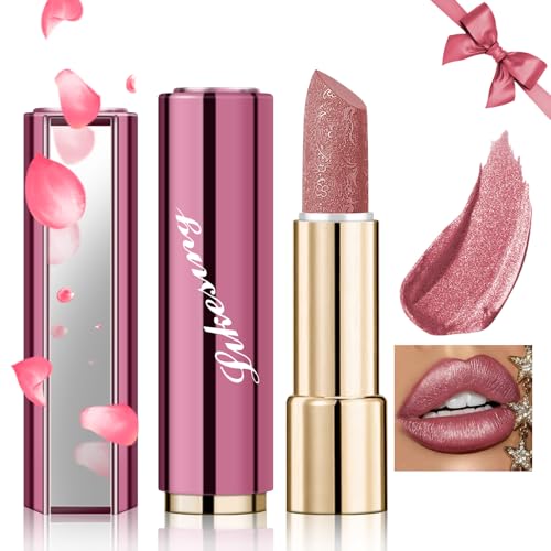 Likesing 1 Stück Glitzer Lippenstift Set Lipgloss 24 Stunden Halt Matte Lipstick Lip Gloss Long Lasting Lippenstift Pink Roter Nude Lip Balm Lipgloss Wasserfest Make up Damen Geburtstage Geschenk von Likesing