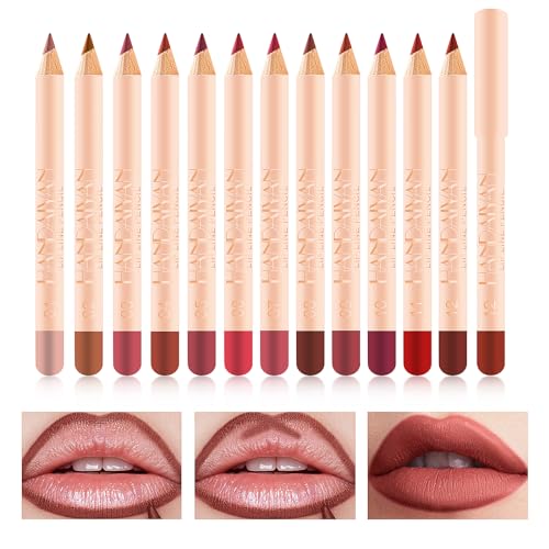 Likesing 12 Stück Lipliner Set Lippenstift Nude Pink Matte Lipstick Permanent Lip Liner Lip Balm Lipgloss Roter Lippenstift 24 Stunden Long Lasting Lips Make up Kits Geburtstage Geschenk Madame von Likesing