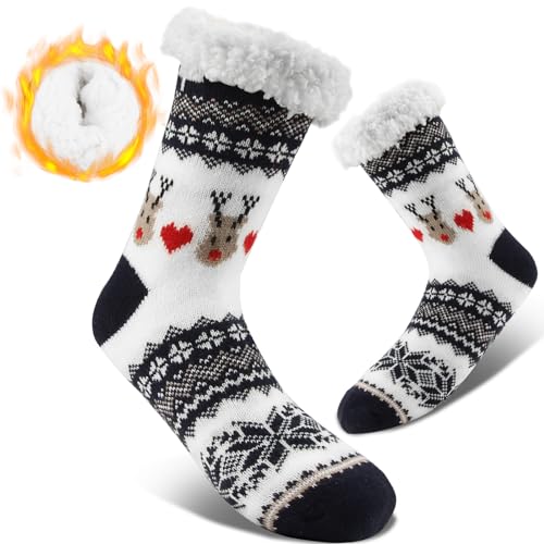 Likesing 1Paar Kuschelsocken Stoppersocken Weihnachtssocken Damen Herren Socken Haussocken Hüttensocken Weihnachten Winter Christmas Sock Antirutschsocken Flauschig Warme Dicke Thermo Socken Geschenke von Likesing