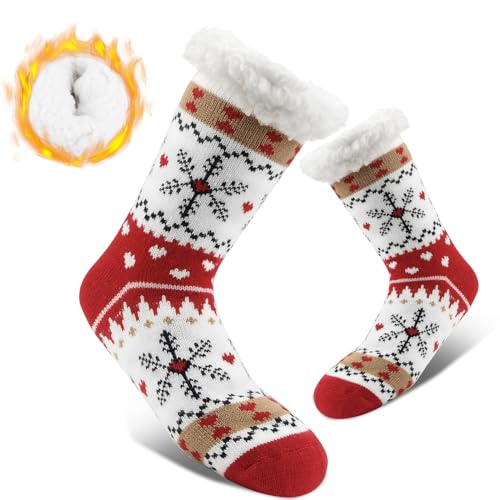 Likesing 1Paar Kuschelsocken Stoppersocken Weihnachtssocken Damen Herren Socken Haussocken Hüttensocken Weihnachten Winter Christmas Sock Antirutschsocken Flauschig Warme Dicke Thermo Socken Geschenke von Likesing