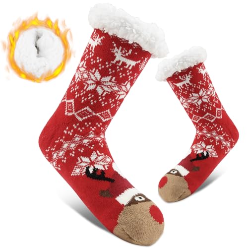 Likesing 1Paar Kuschelsocken Stoppersocken Weihnachtssocken Damen Herren Socken Haussocken Hüttensocken Weihnachten Winter Christmas Sock Antirutschsocken Flauschig Warme Dicke Thermo Socken Geschenke von Likesing