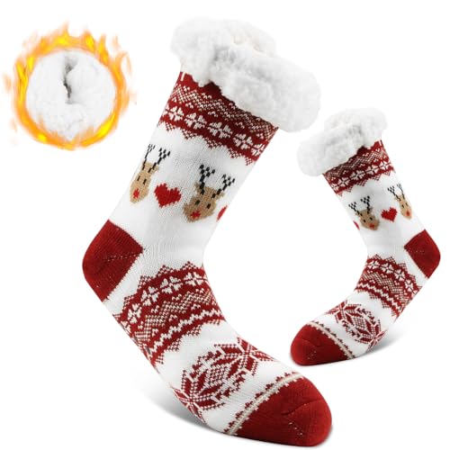 Likesing 1Paar Kuschelsocken Stoppersocken Weihnachtssocken Damen Herren Socken Haussocken Hüttensocken Weihnachten Winter Christmas Sock Antirutschsocken Flauschig Warme Dicke Thermo Socken Geschenke von Likesing