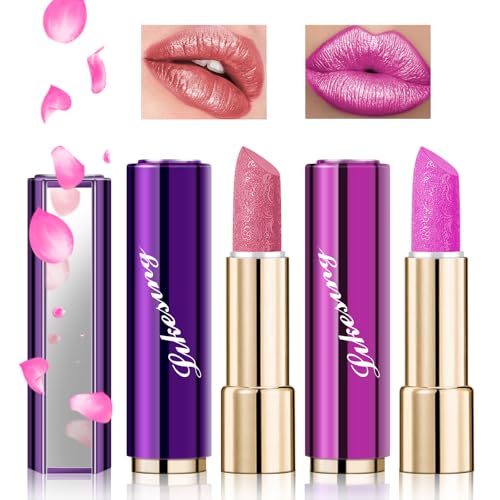 Likesing 2 Stück Glitzer Lippenstift Set Lipgloss 24 Stunden Halt Lipstick Lip Gloss Long Lasting Lippenstift Pink Roter Lip Balm Lipgloss Permanent Make up Damen Frauen Geburtstage Geschenk von Likesing