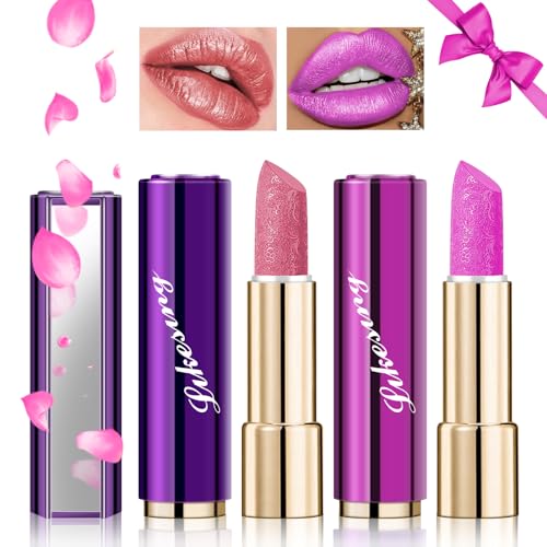 Likesing 2 Stück Glitzer Lippenstift Set Lipgloss 24 Stunden Halt Matte Lipstick Lip Gloss Long Lasting Lippenstift Pink Roter Nude Lip Balm Lipgloss Wasserfest Make up Damen Geburtstage Geschenk von Likesing