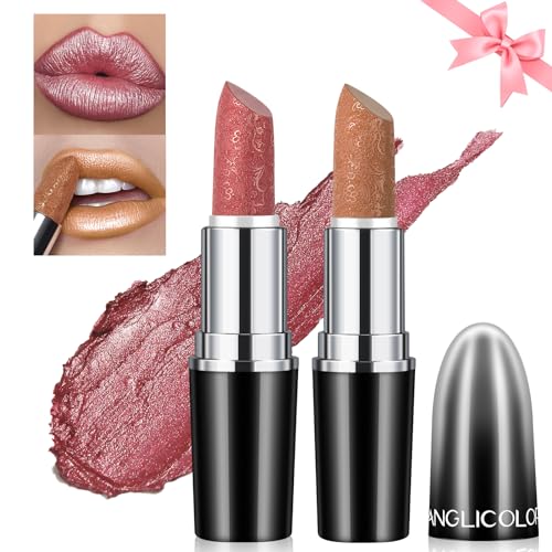 Likesing 2 Stück Glitzer Lippenstift Set Lipgloss 24 Stunden Halt Matte Lipstick Lip Gloss Long Lasting Lippenstift Pink Roter Nude Lip Balm Make up Damen Frauen Lipgloss Geschenk (01+12, 2) von Likesing